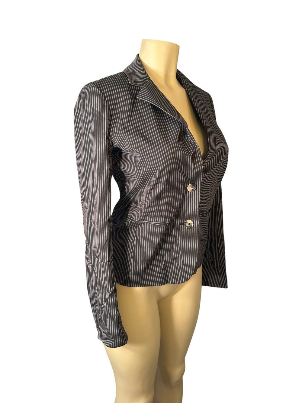 Women 4 Theory Boothe Two-Button Black Pinstripe Blazer Suit Jacket Classic